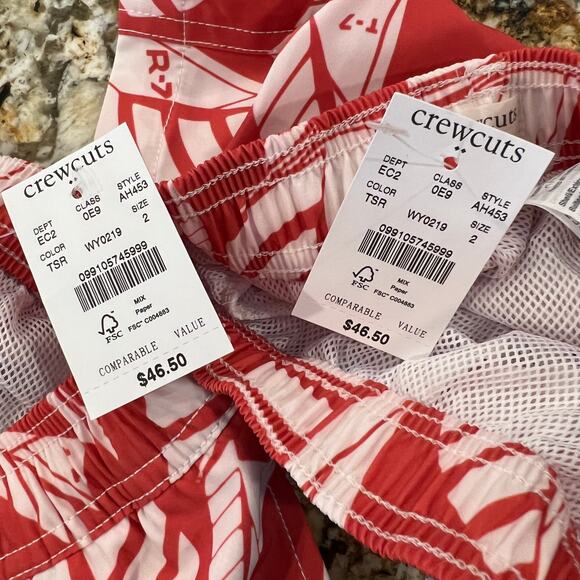 NWT J. Crew Boys' Red W/White Sailboat Print Swim Trunk - SIZE 2 - Picture 7 of 8